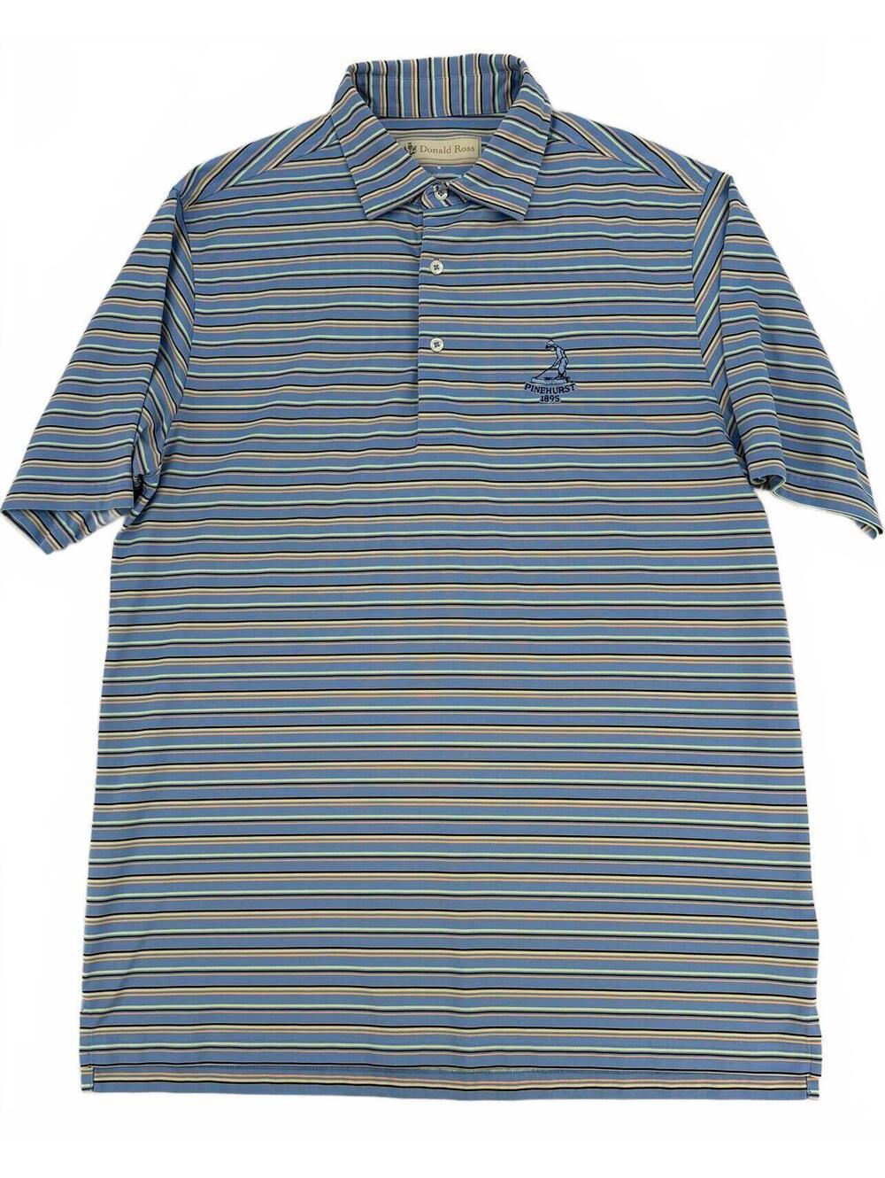 Donald Ross Polo Shirt Medium Blue Striped Pinehurst Vintage